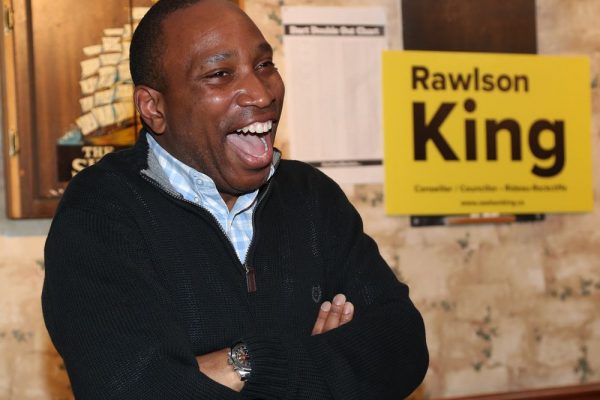 Rawlson King, winner of the By-election in Rideau-Rockcliffe, celebrates his in Ottawa Monday April 15, 2019.   Tony Caldwell